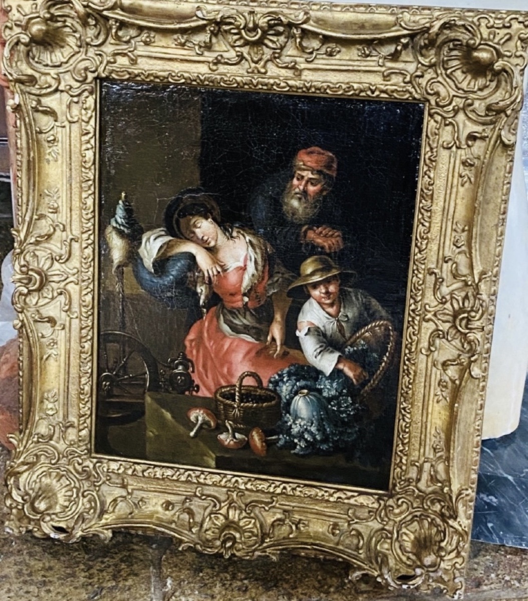 Market Scene In A Rural Interior – Central European School, Early 19th Century-photo-5