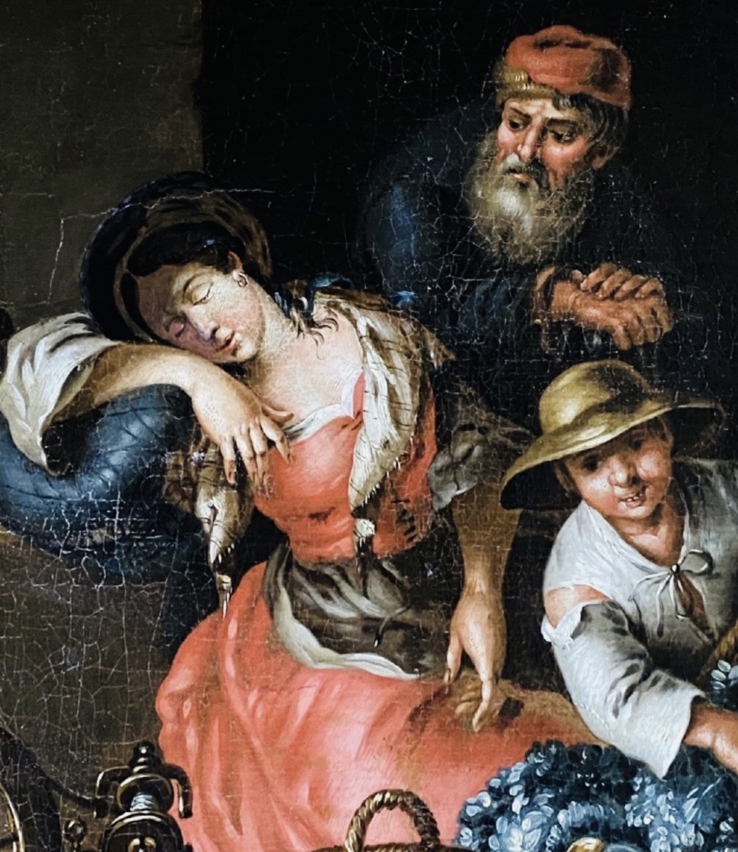 Market Scene In A Rural Interior – Central European School, Early 19th Century-photo-7