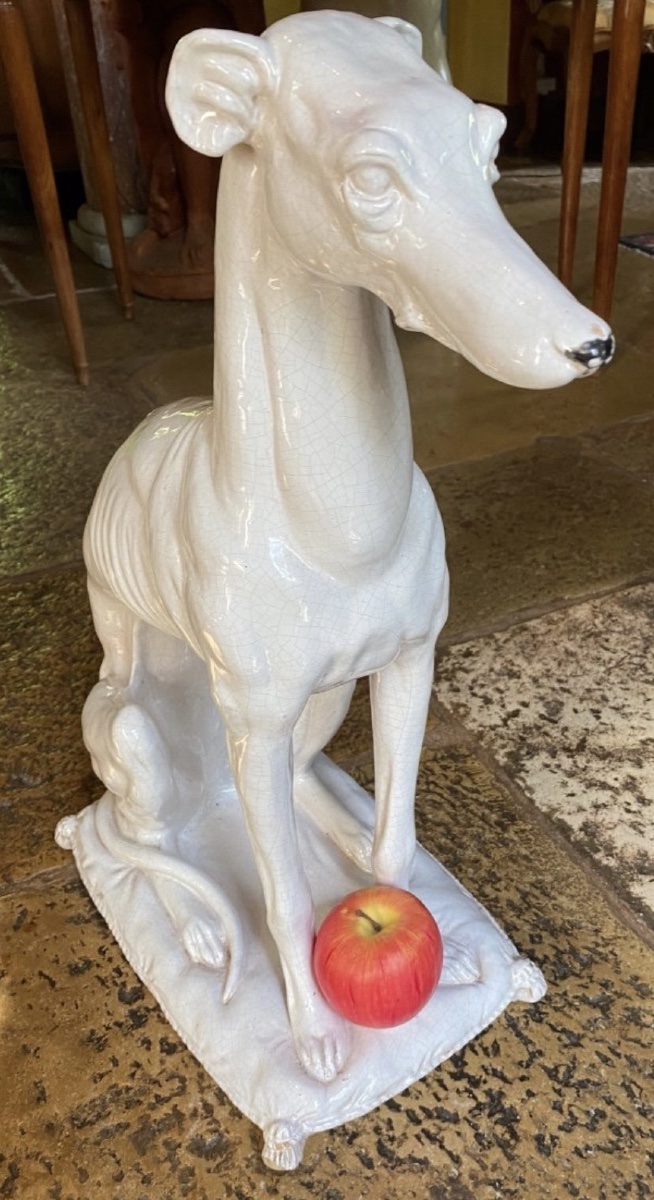 Large Seated Dog In A Crackled Earthenware Sculpture, Italy, Circa 1950 – Art Deco Style-photo-6