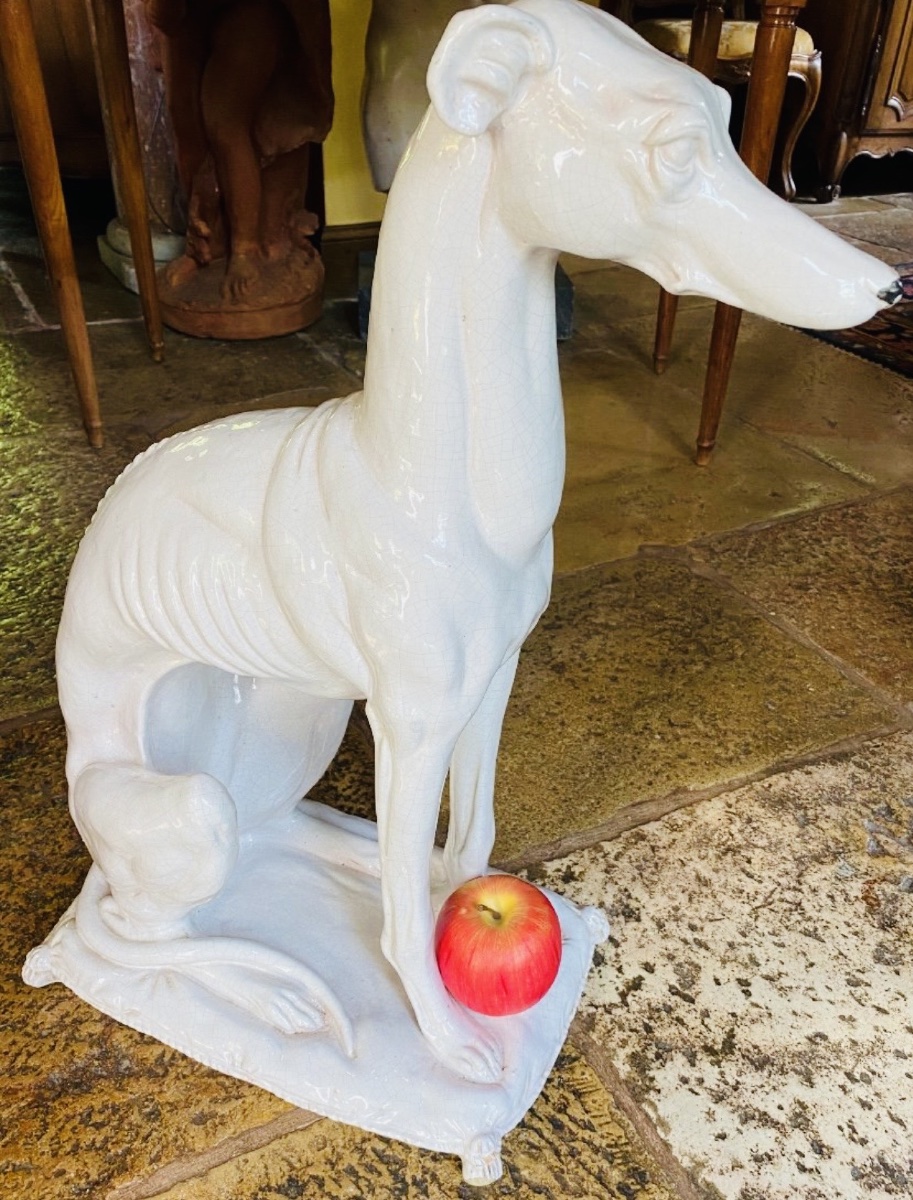 Large Seated Dog In A Crackled Earthenware Sculpture, Italy, Circa 1950 – Art Deco Style-photo-7
