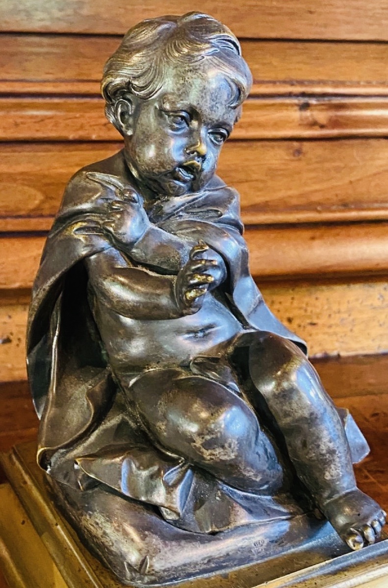 Paire d'enfants en bronze argenté - Allégorie de "'Hiver, époque Restauration-photo-7