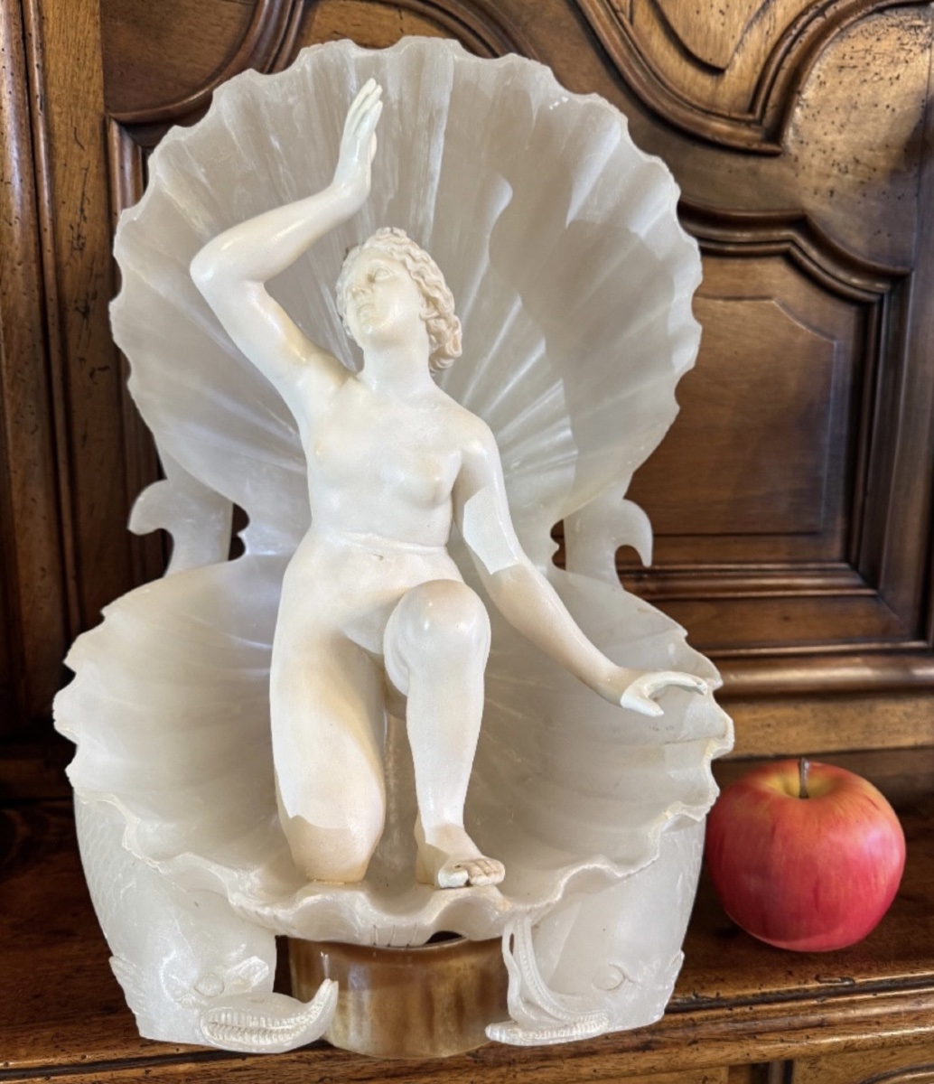LA NAISSANCE DE VÉNUS – IMPORTANTE SCULPTURE ITALIENNE EN MARBRE ET ALBÂTRE, VERS 1920-1930-photo-5