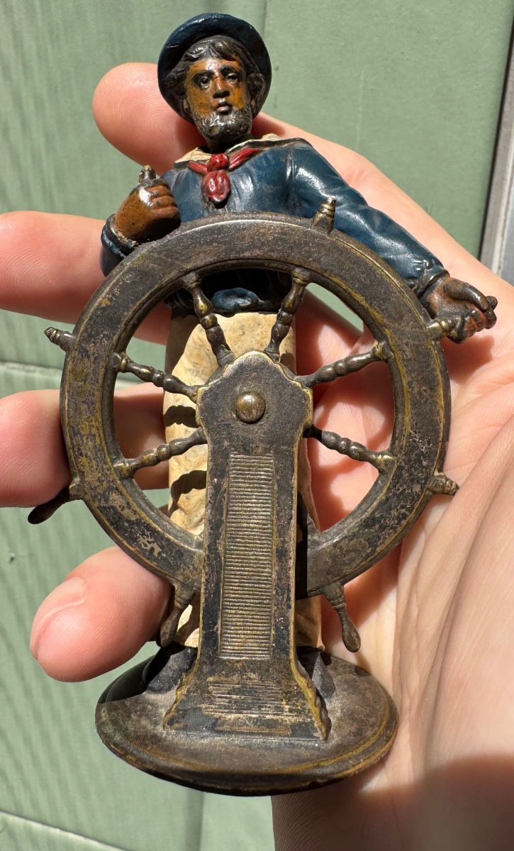 Sailor At The Helm, Polychrome Vienna Bronze Made Using The Pyrogenic Method, Circa 1900-photo-2