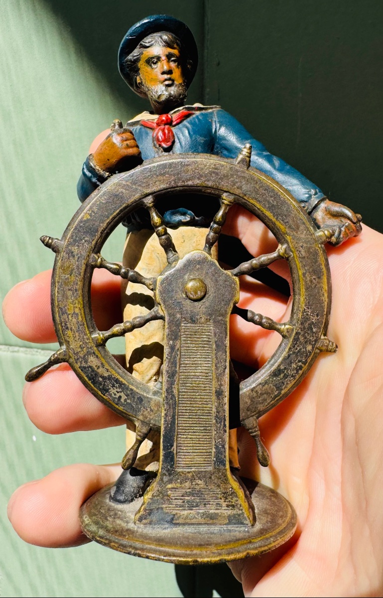 Sailor At The Helm, Polychrome Vienna Bronze Made Using The Pyrogenic Method, Circa 1900-photo-8