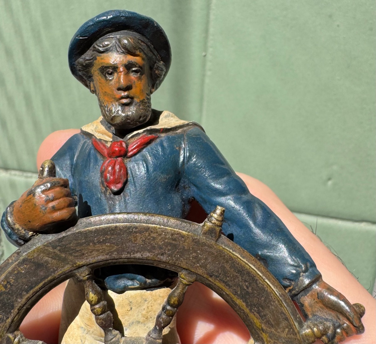 Sailor At The Helm, Polychrome Vienna Bronze Made Using The Pyrogenic Method, Circa 1900