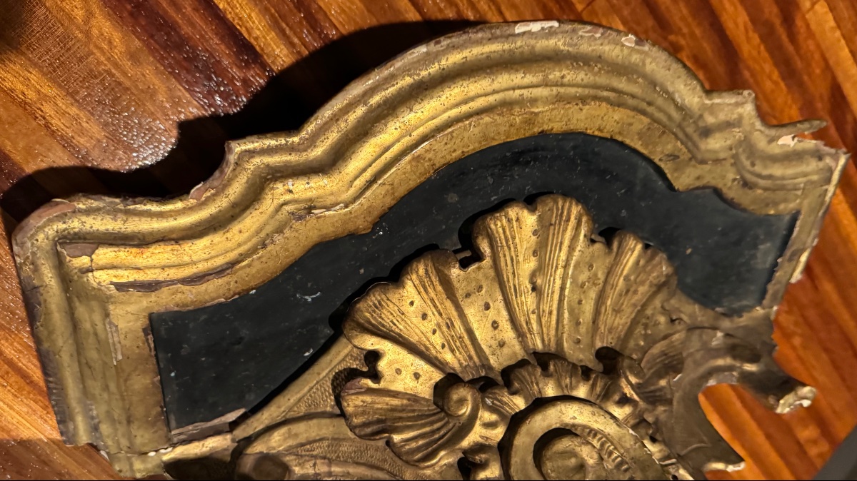 Small Rocaille Wall Console In Gilded Wood, Louis XV Period, 17th Century-photo-4