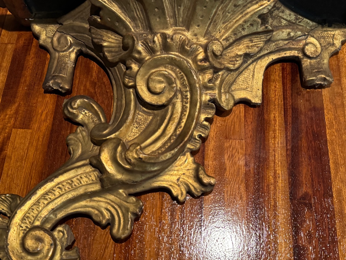 Small Rocaille Wall Console In Gilded Wood, Louis XV Period, 17th Century-photo-3