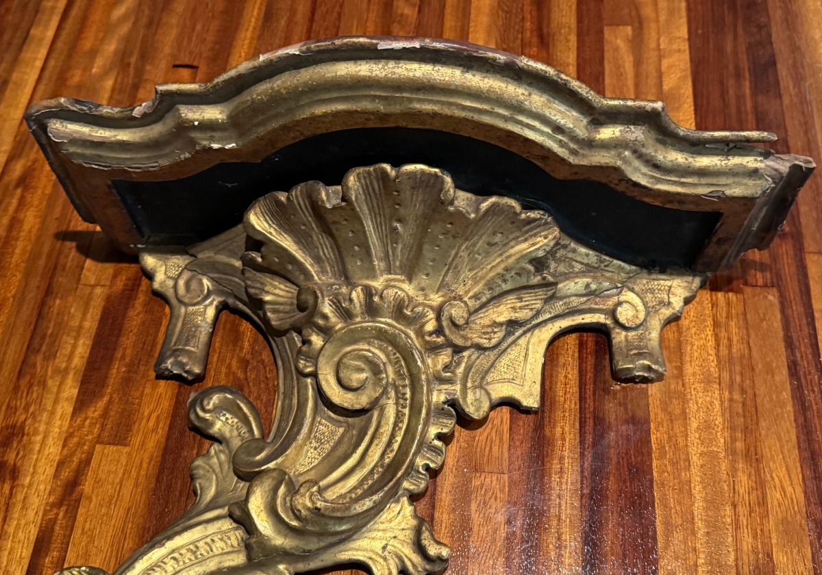 Small Rocaille Wall Console In Gilded Wood, Louis XV Period, 17th Century-photo-6