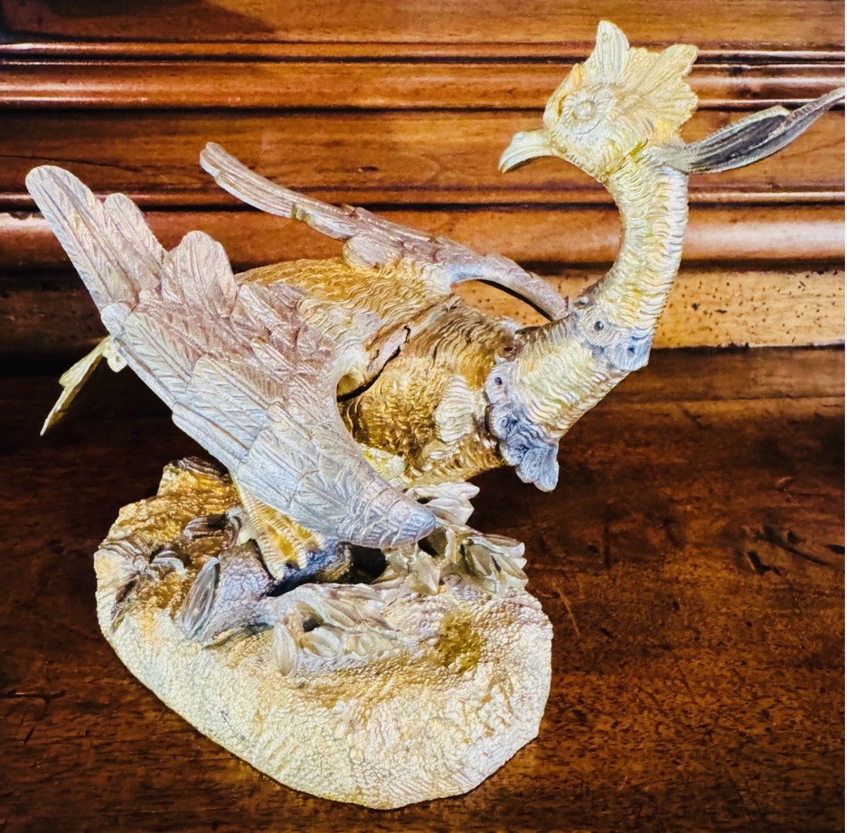 PHÉNIX EN BRONZE DORÉ ET ARGENTÉ FORMANT BAGUIER SECRET - ÉPOQUE NAPOLÉON III-photo-3