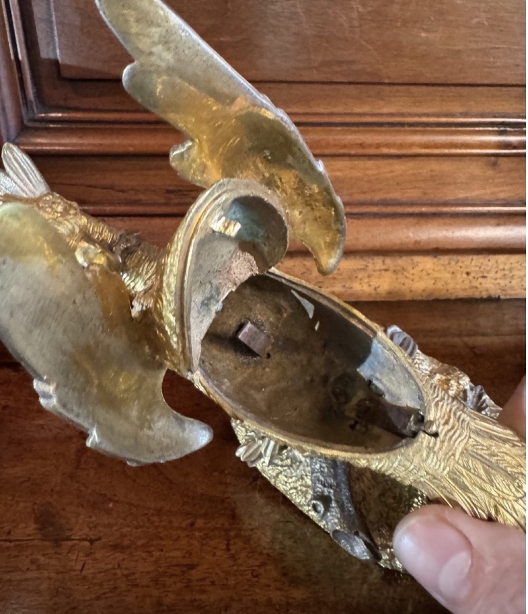 PHÉNIX EN BRONZE DORÉ ET ARGENTÉ FORMANT BAGUIER SECRET - ÉPOQUE NAPOLÉON III-photo-4