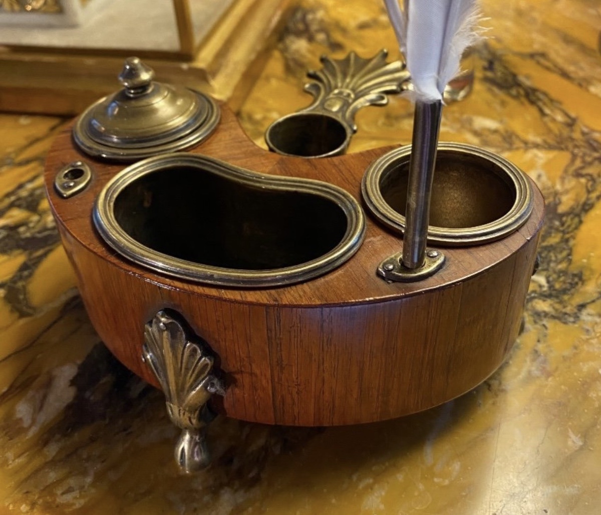 Vintage Louis XV-era Rosewood And Gilded Bronze Inkstand And Candlestick-photo-2