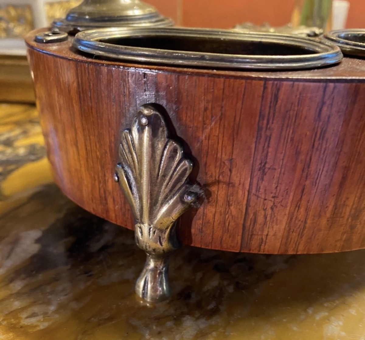 Vintage Louis XV-era Rosewood And Gilded Bronze Inkstand And Candlestick-photo-3