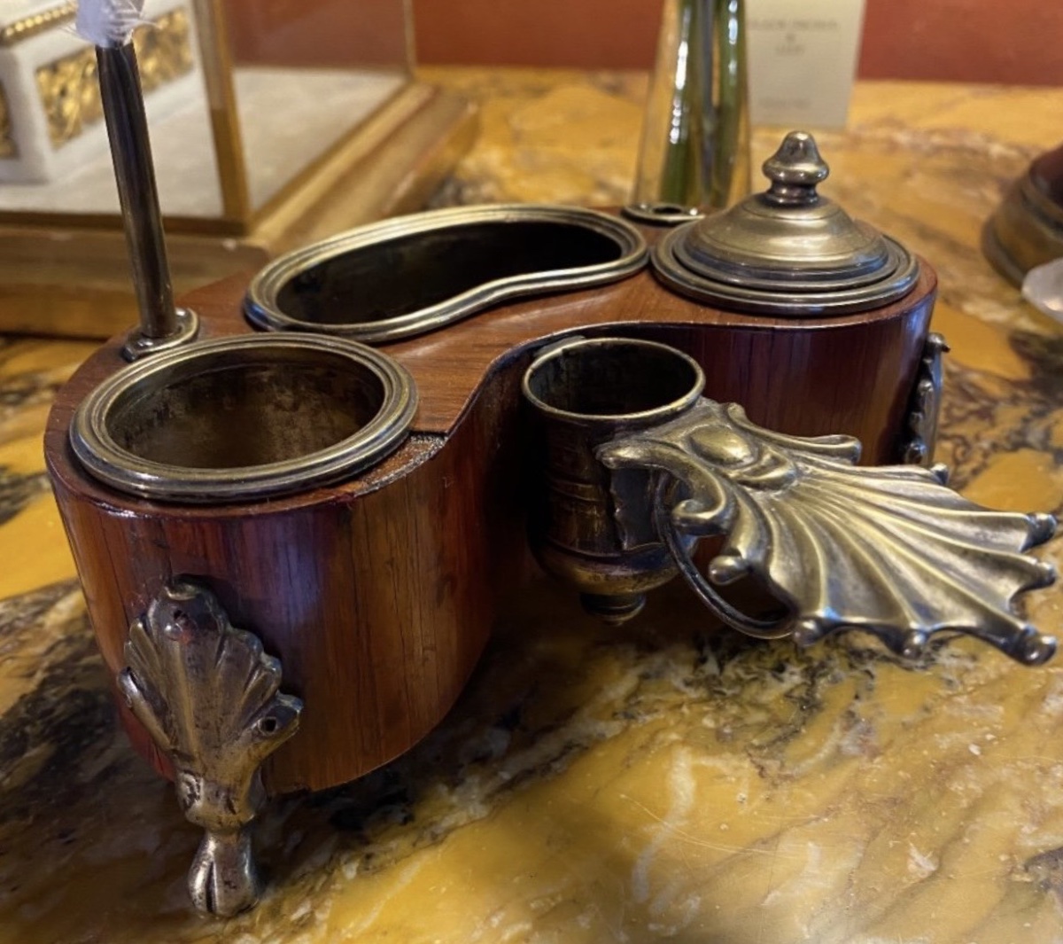 Vintage Louis XV-era Rosewood And Gilded Bronze Inkstand And Candlestick-photo-4