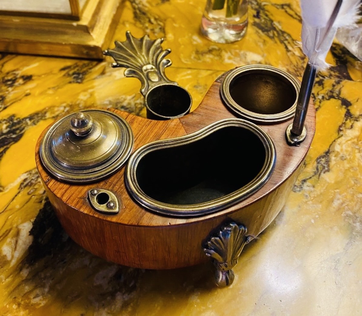 Vintage Louis XV-era Rosewood And Gilded Bronze Inkstand And Candlestick-photo-6
