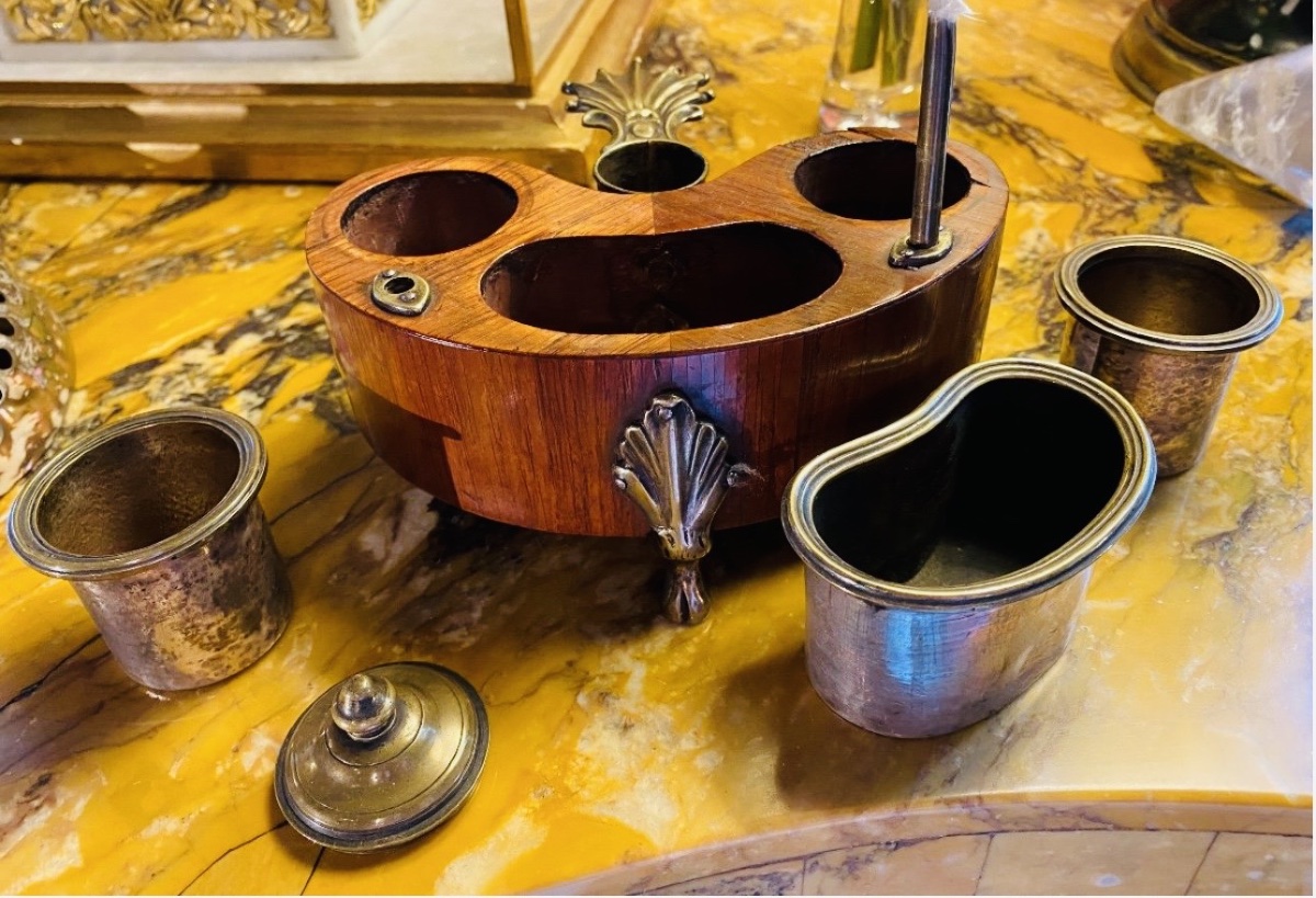 Vintage Louis XV-era Rosewood And Gilded Bronze Inkstand And Candlestick-photo-7