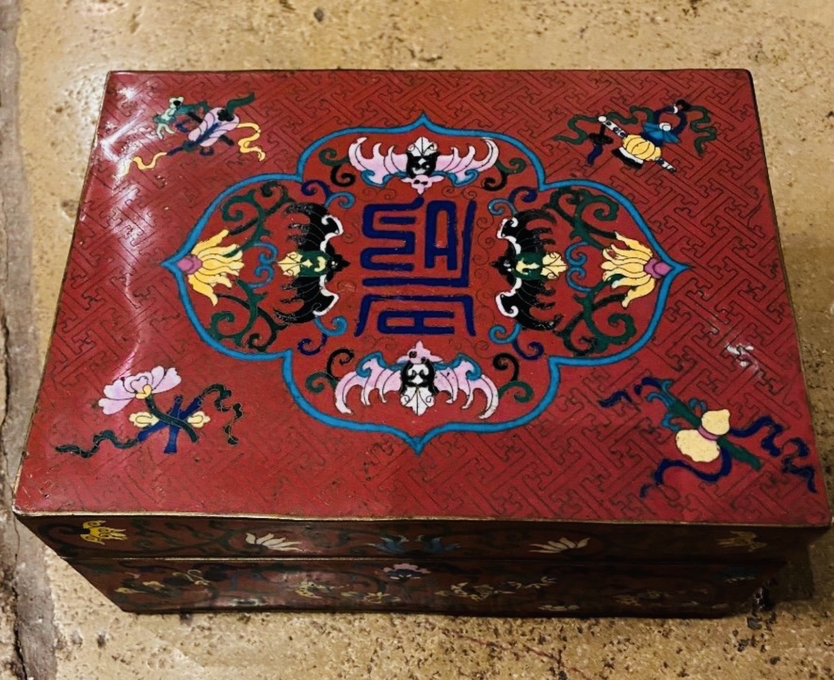 GRAND COFFRET CHINOIS EN ÉMAUX CLOISONNÉS - DÉBUT DU XXe SIÈCLE-photo-5