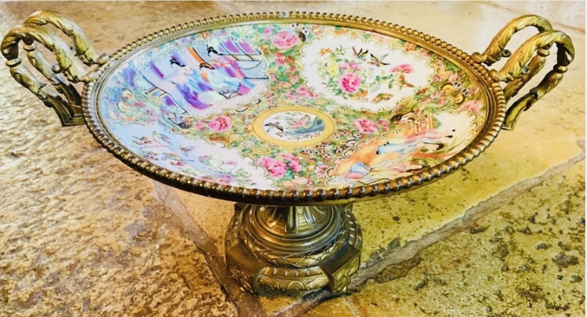 Large Standing Bowl Made Of Canton Porcelain And Gilded Bronze - Napoleon III Period-photo-2