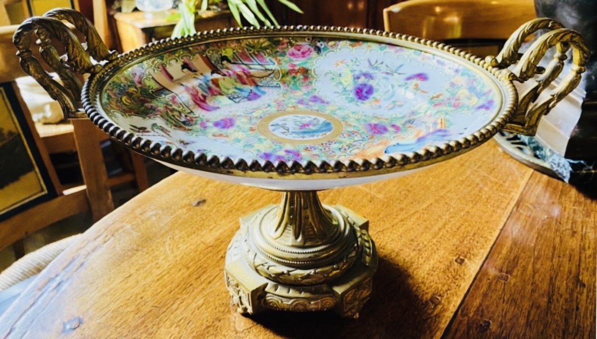 Large Standing Bowl Made Of Canton Porcelain And Gilded Bronze - Napoleon III Period-photo-5