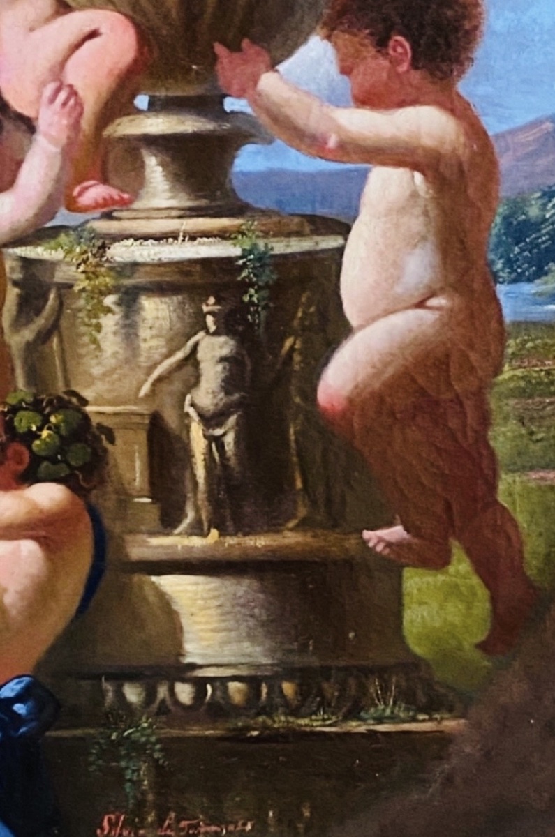 CAPRICE ITALIEN AUX PUTTI ET VASE MÉDICIS, HUILE SUR TOILE SIGNÉE ET DATÉE 1866-photo-1