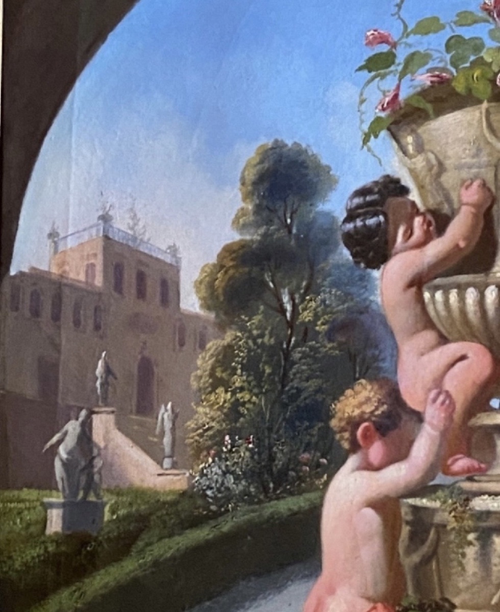 CAPRICE ITALIEN AUX PUTTI ET VASE MÉDICIS, HUILE SUR TOILE SIGNÉE ET DATÉE 1866-photo-2