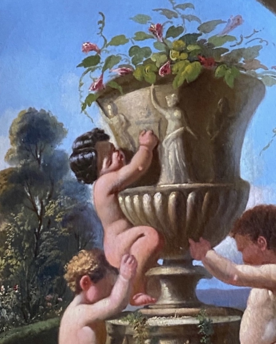 CAPRICE ITALIEN AUX PUTTI ET VASE MÉDICIS, HUILE SUR TOILE SIGNÉE ET DATÉE 1866-photo-6