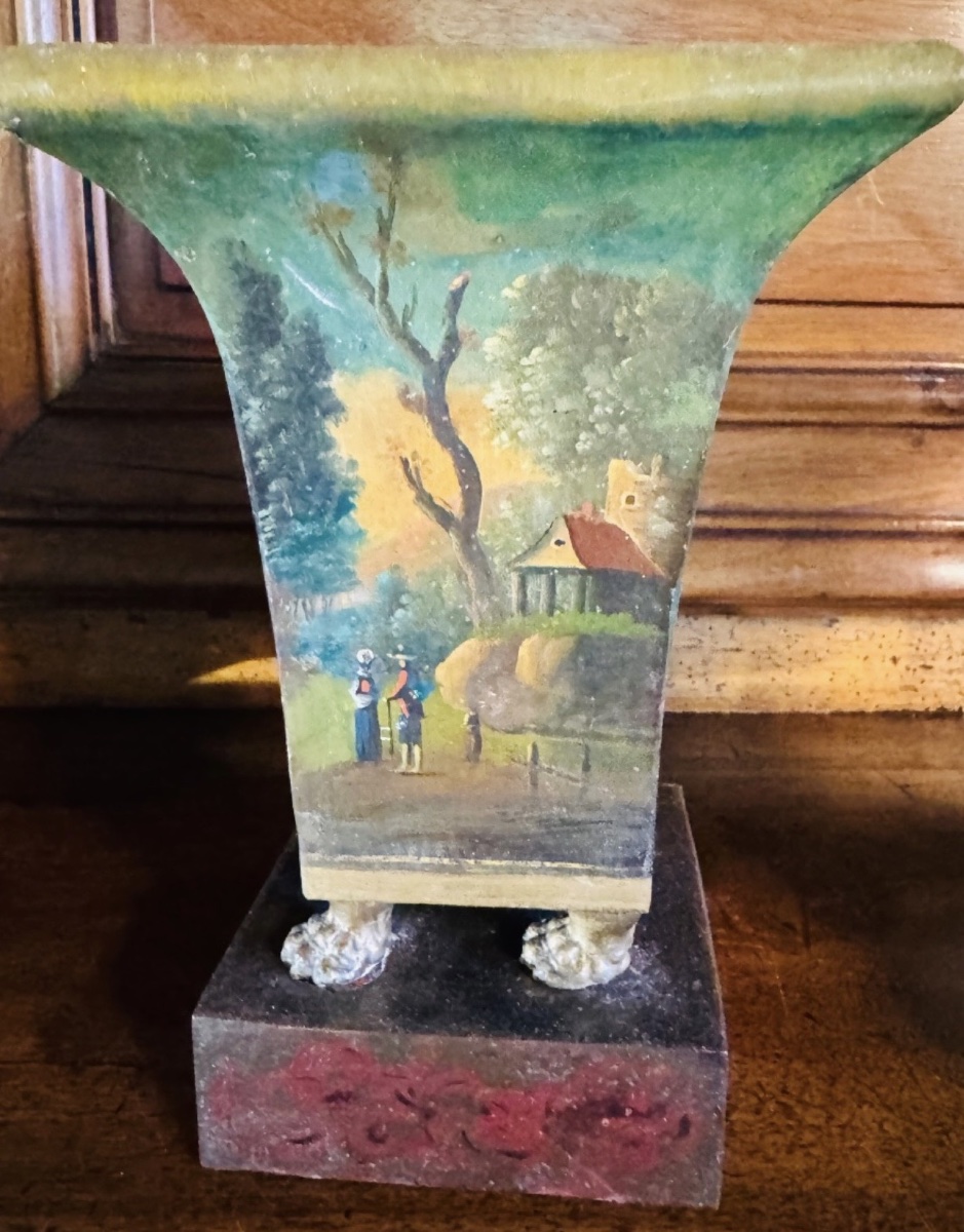 PAIRE DE VASES CORNETS EN TÔLE PEINTE DU XIX EME SIÈCLE-photo-4