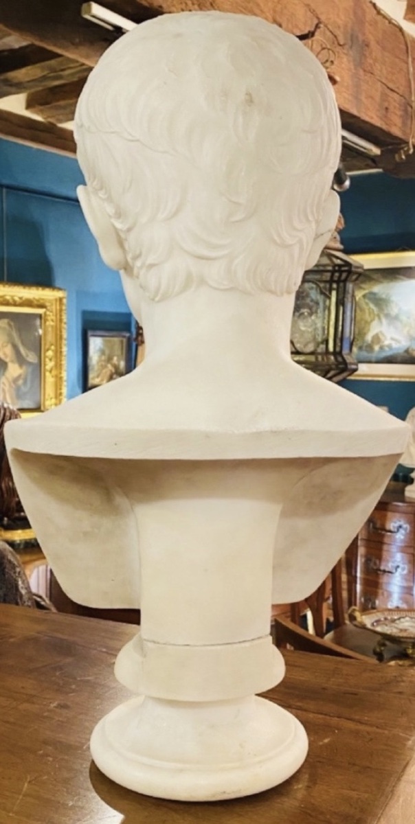 JEUNE AUGUSTE – GRAND BUSTE EN MARBRE BLANC D’APRÈS L’ANTIQUE, ITALIE, XIXe SIÈCLE-photo-4