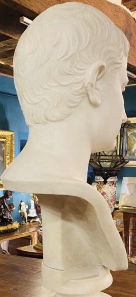 JEUNE AUGUSTE – GRAND BUSTE EN MARBRE BLANC D’APRÈS L’ANTIQUE, ITALIE, XIXe SIÈCLE-photo-3
