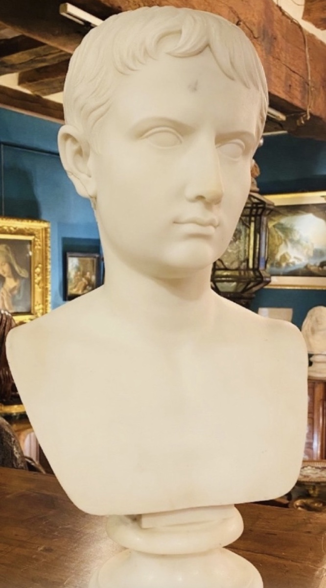 JEUNE AUGUSTE – GRAND BUSTE EN MARBRE BLANC D’APRÈS L’ANTIQUE, ITALIE, XIXe SIÈCLE-photo-4