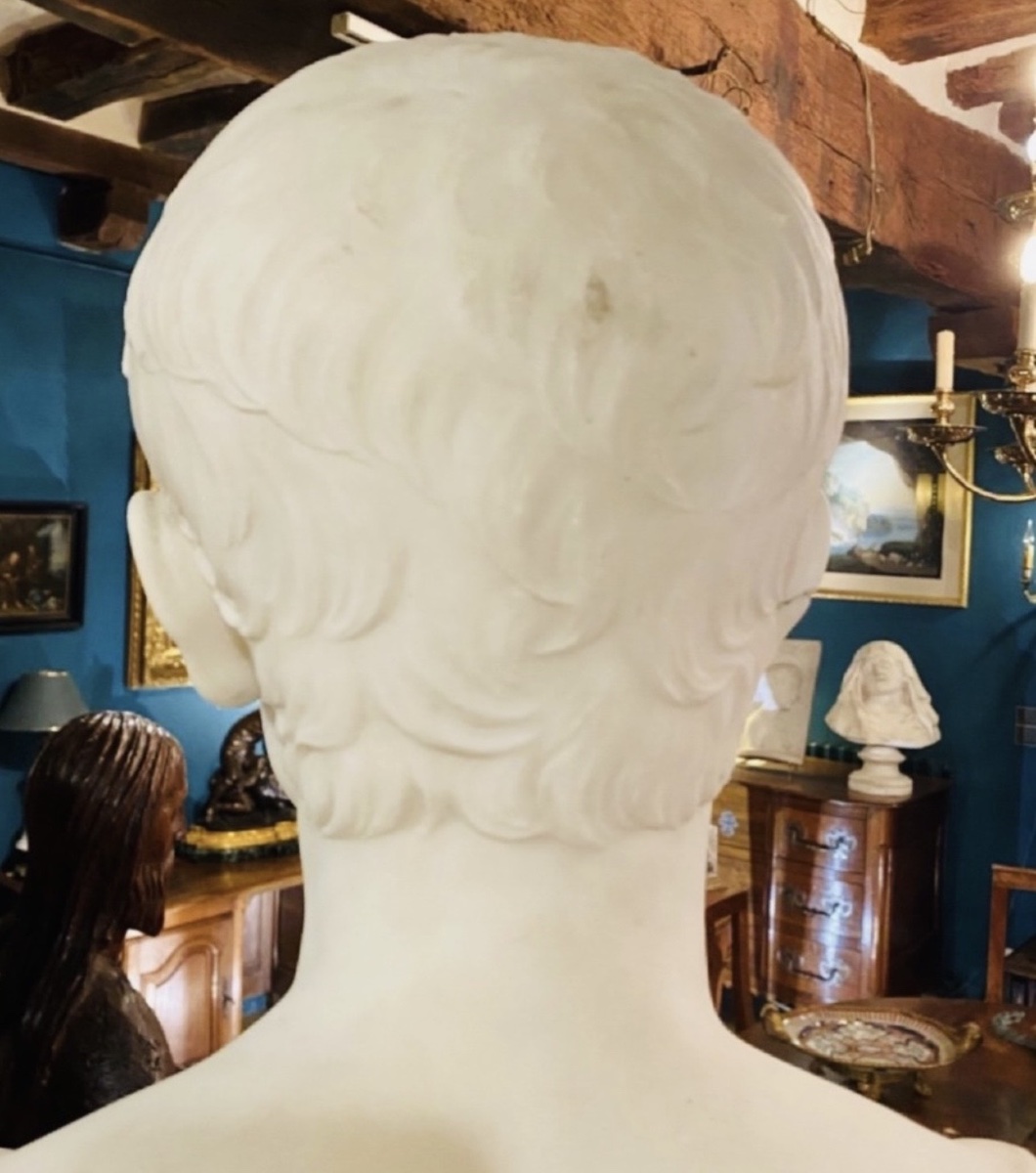 JEUNE AUGUSTE – GRAND BUSTE EN MARBRE BLANC D’APRÈS L’ANTIQUE, ITALIE, XIXe SIÈCLE-photo-8