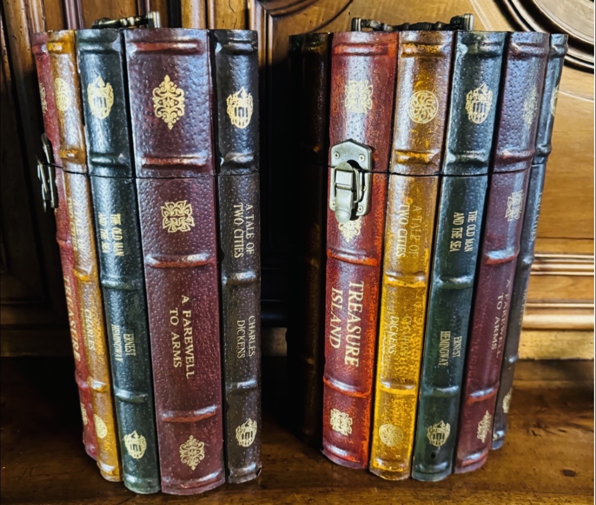 PAIRE DE COFFRETS DE RANGEMENT EN FORME DE FAUX LIVRES - DÉCOR DE BIBLIOTHÈQUE ANGLAISE -photo-3