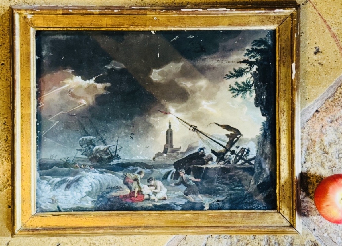 Shipwreck Scene, Late 18th-century Goache, In The Style Of Horace Vernet-photo-2