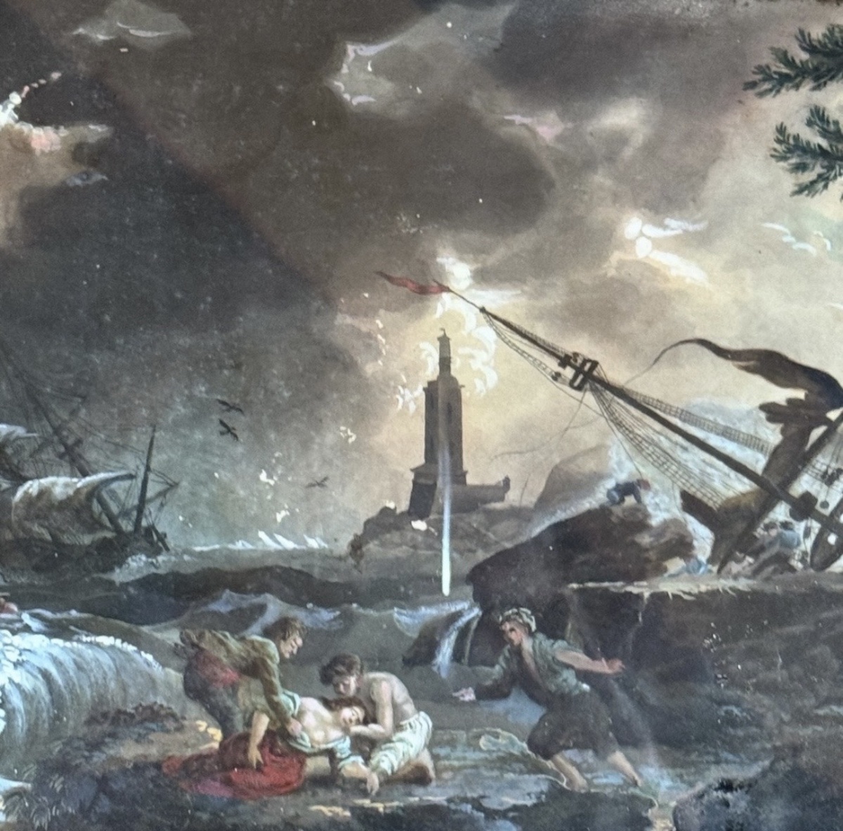 Shipwreck Scene, Late 18th-century Goache, In The Style Of Horace Vernet-photo-2