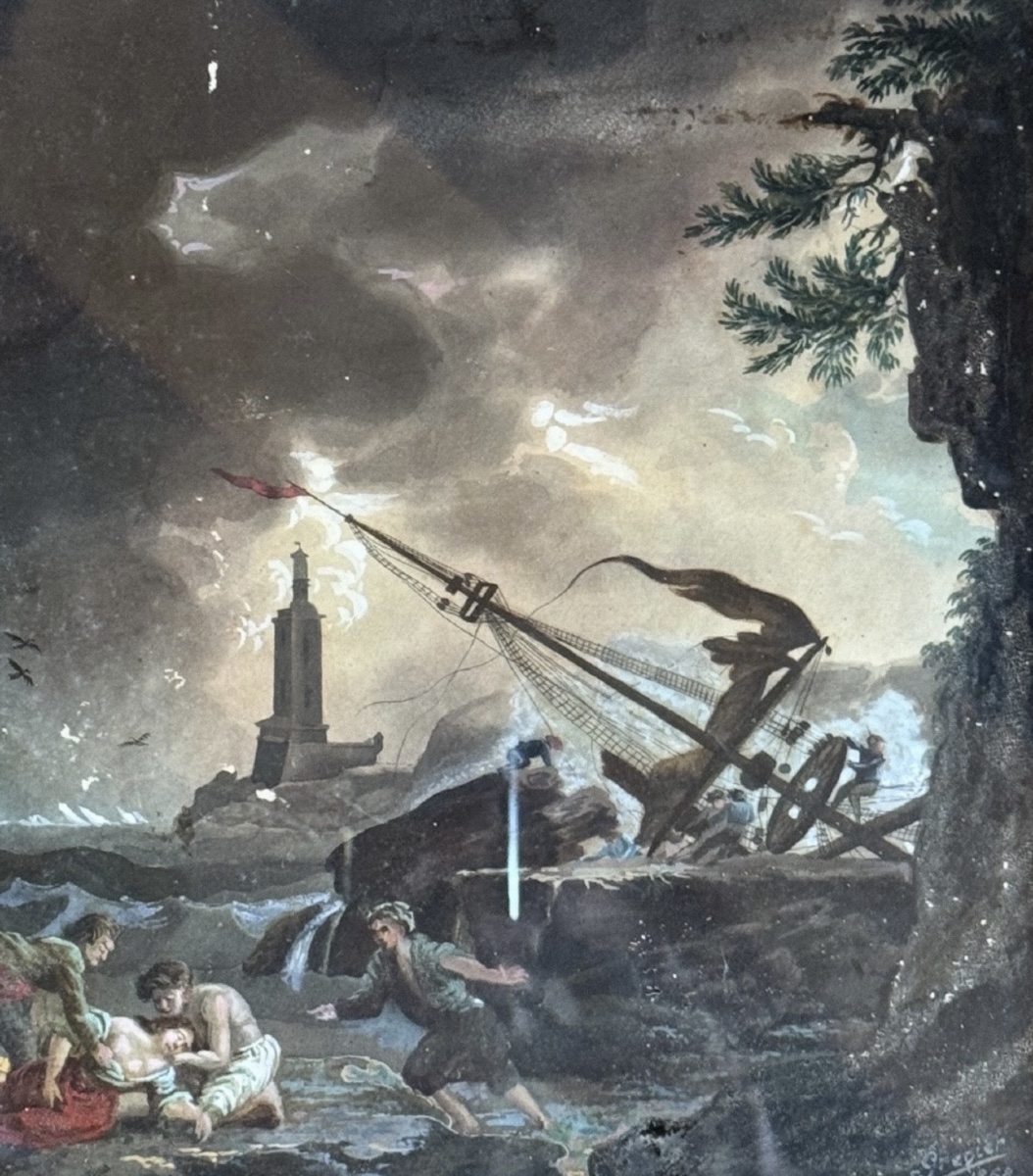 Shipwreck Scene, Late 18th-century Goache, In The Style Of Horace Vernet-photo-3