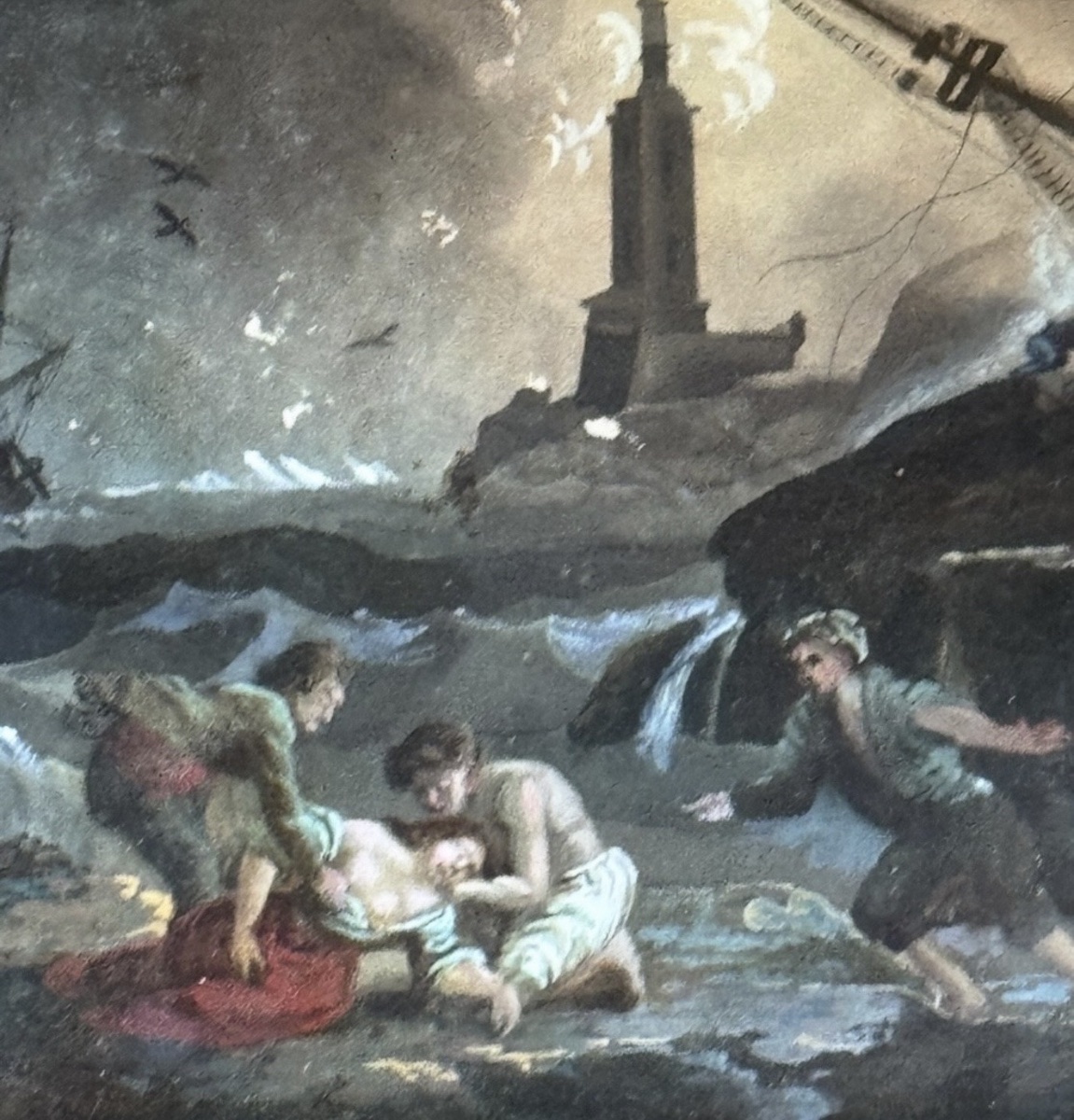 Shipwreck Scene, Late 18th-century Goache, In The Style Of Horace Vernet-photo-4