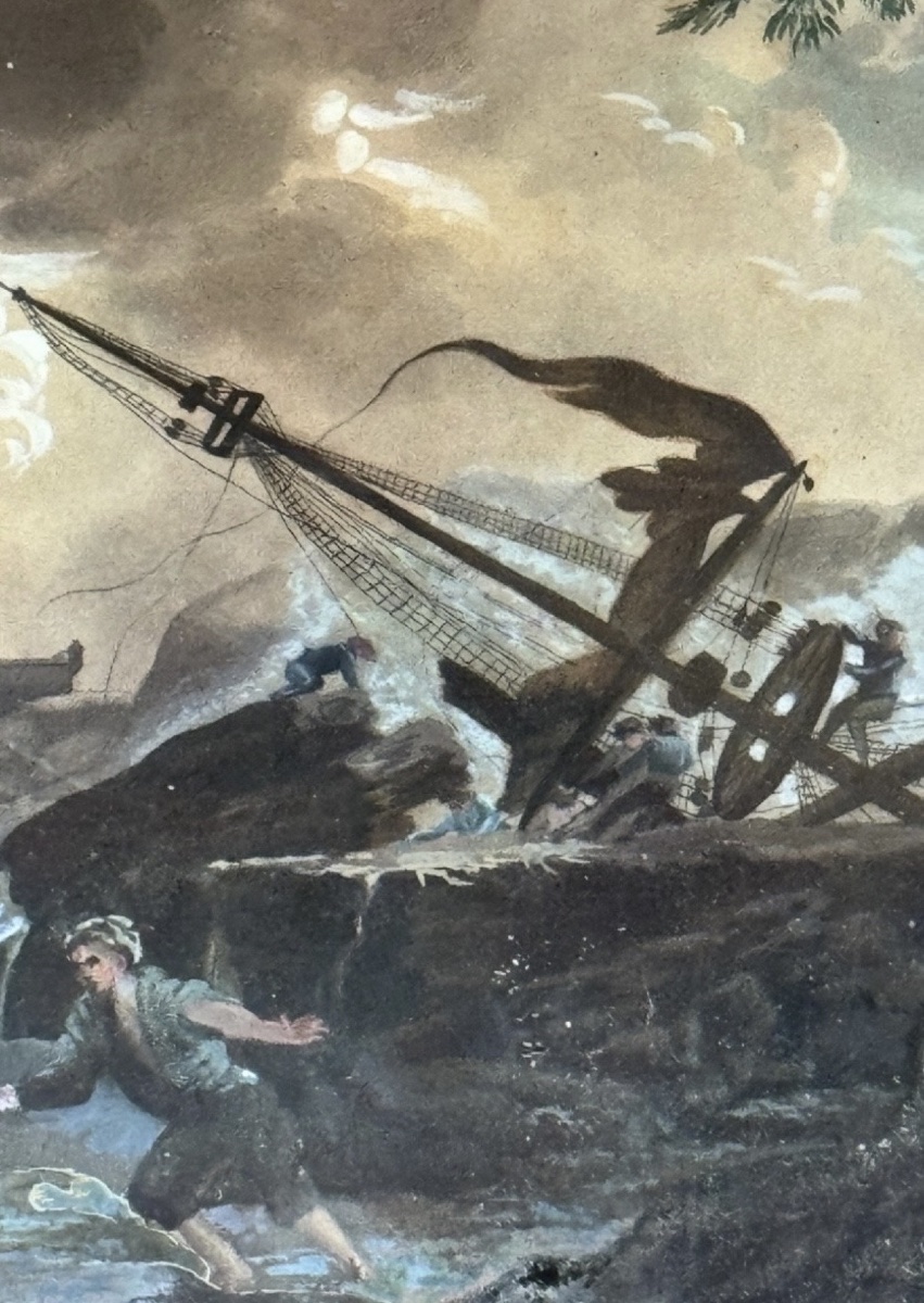 Shipwreck Scene, Late 18th-century Goache, In The Style Of Horace Vernet-photo-5