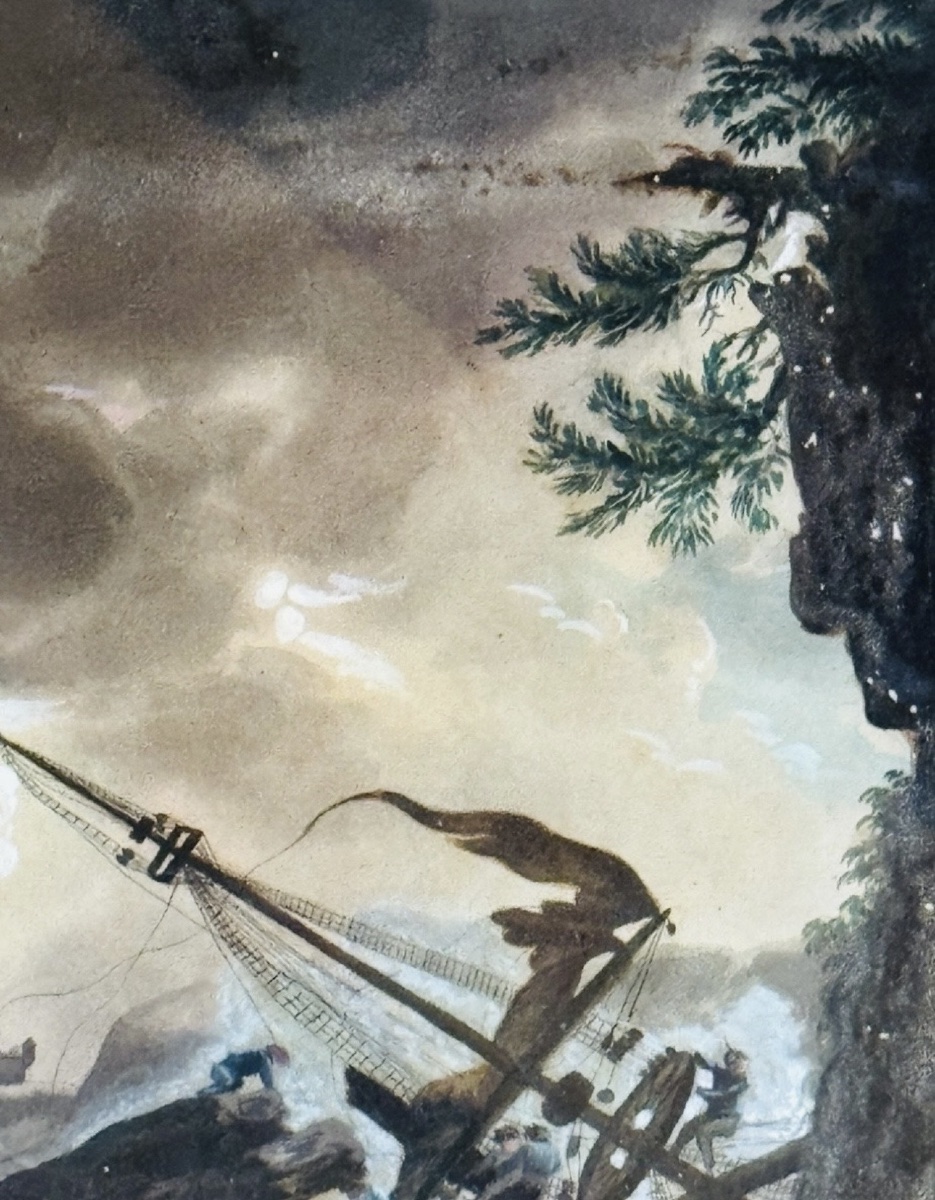 Shipwreck Scene, Late 18th-century Goache, In The Style Of Horace Vernet-photo-8