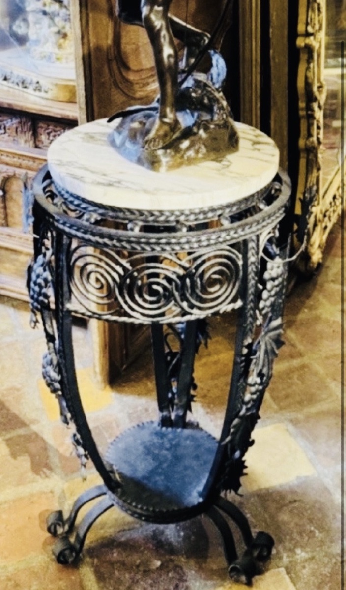 Elegant Wrought-iron Tripod Side Table With Rich Naturalistic Decoration Featuring Grape Clusters And Leaves-photo-4