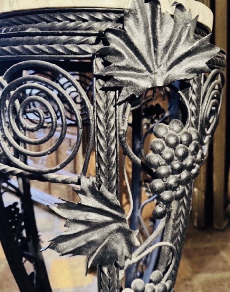 Elegant Wrought-iron Tripod Side Table With Rich Naturalistic Decoration Featuring Grape Clusters And Leaves-photo-3