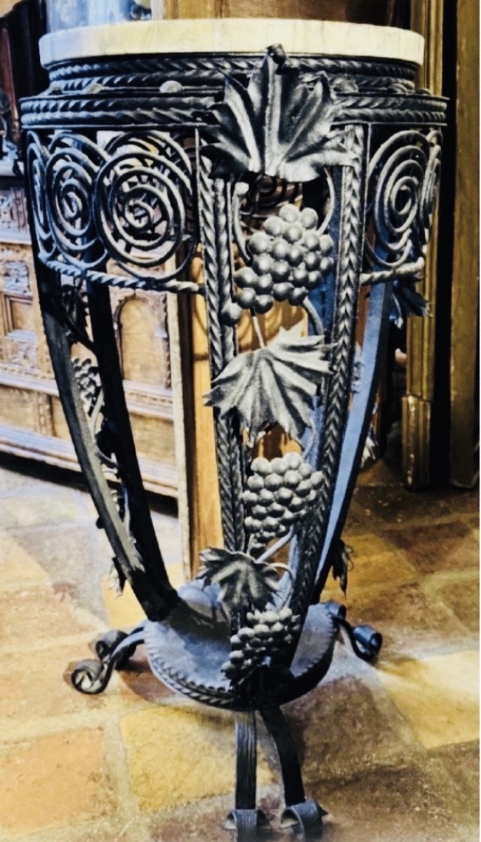 Elegant Wrought-iron Tripod Side Table With Rich Naturalistic Decoration Featuring Grape Clusters And Leaves-photo-5