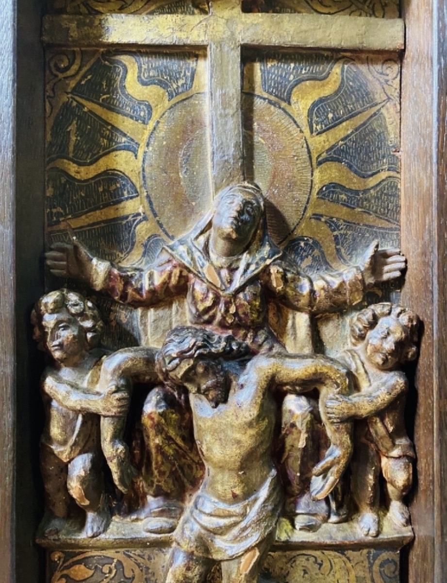 Carved And Polychrome Wooden Altarpiece Element – Central Europe, 18th Century-photo-4