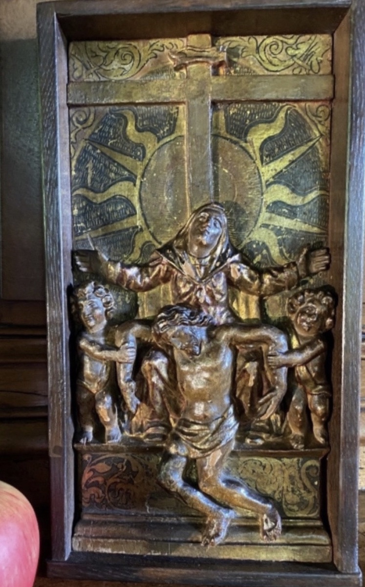 Carved And Polychrome Wooden Altarpiece Element – Central Europe, 18th Century-photo-4