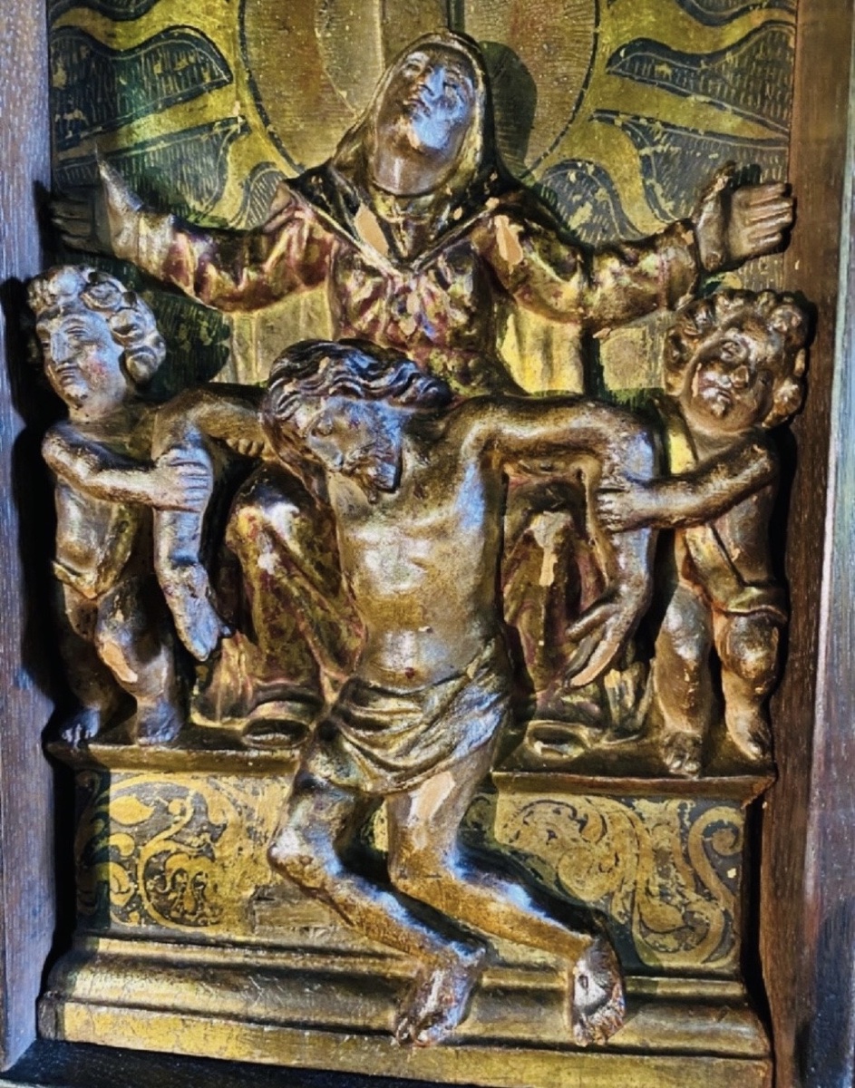 Carved And Polychrome Wooden Altarpiece Element – Central Europe, 18th Century-photo-5