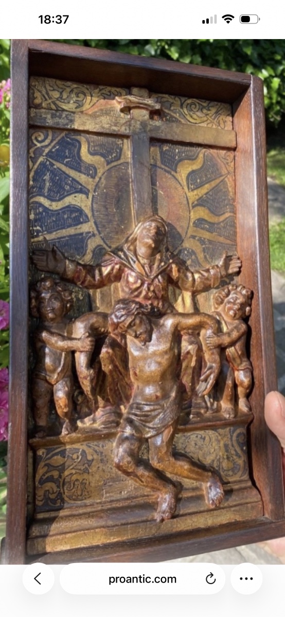 Carved And Polychrome Wooden Altarpiece Element – Central Europe, 18th Century-photo-6
