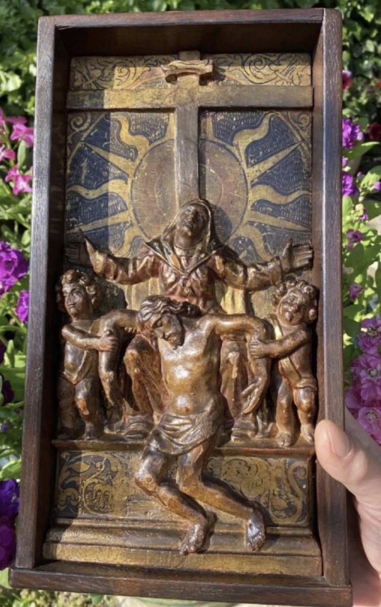 Carved And Polychrome Wooden Altarpiece Element – Central Europe, 18th Century-photo-7