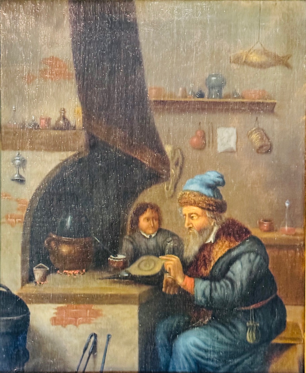 The Alchemist In His Workshop — 17th-century Oil On Canvas, In The Style Of Teniers-photo-2