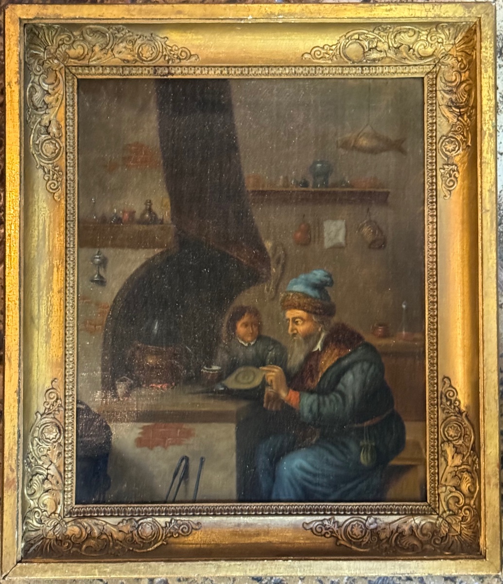 The Alchemist In His Workshop — 17th-century Oil On Canvas, In The Style Of Teniers-photo-3