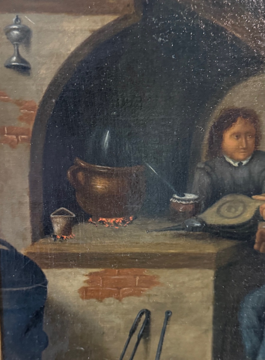 The Alchemist In His Workshop — 17th-century Oil On Canvas, In The Style Of Teniers-photo-3