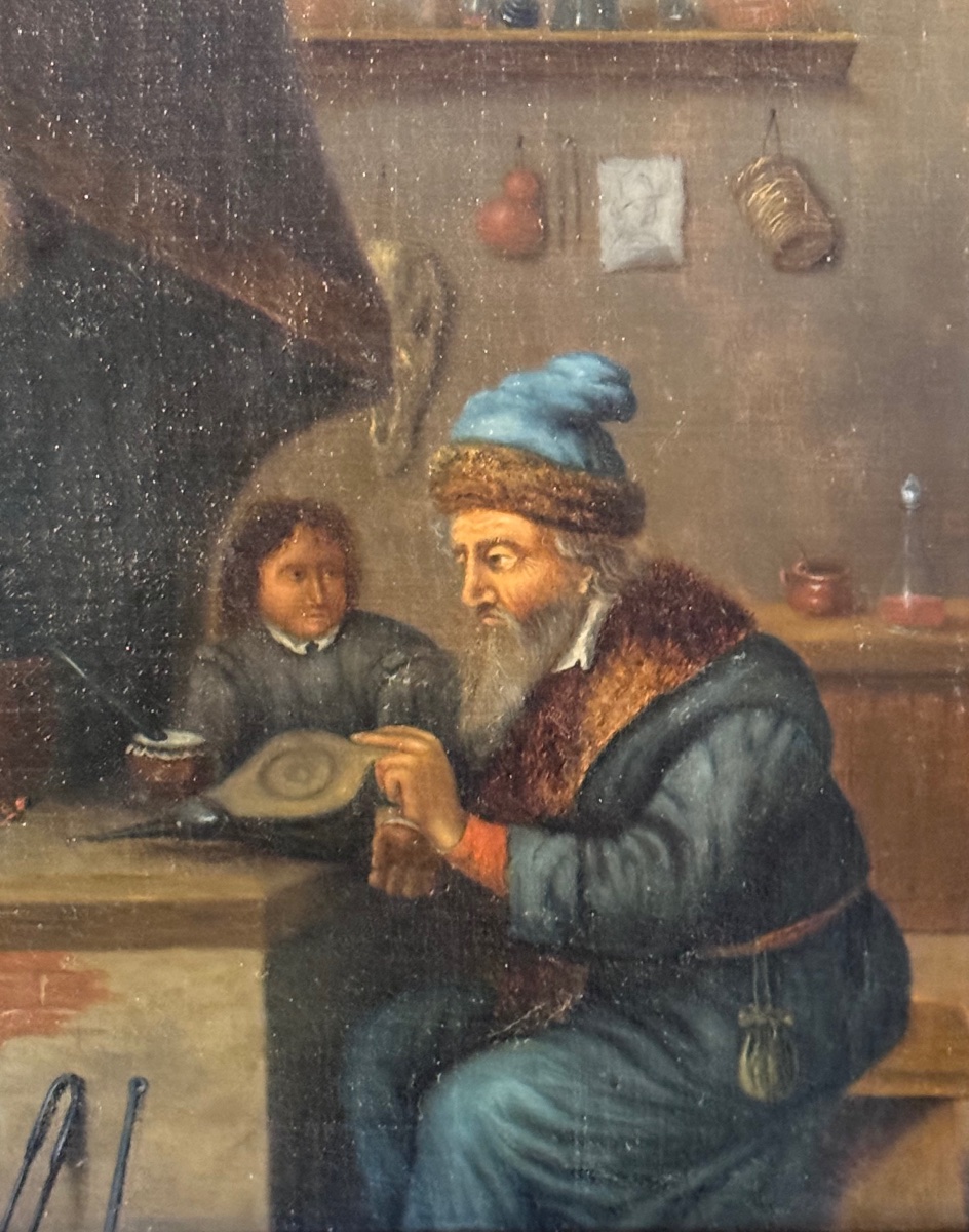 The Alchemist In His Workshop — 17th-century Oil On Canvas, In The Style Of Teniers-photo-5