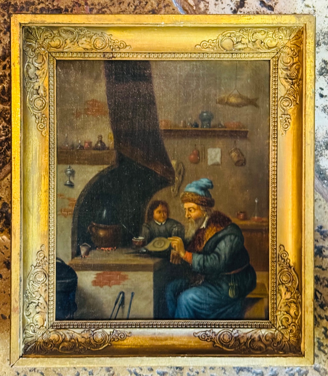 The Alchemist In His Workshop — 17th-century Oil On Canvas, In The Style Of Teniers